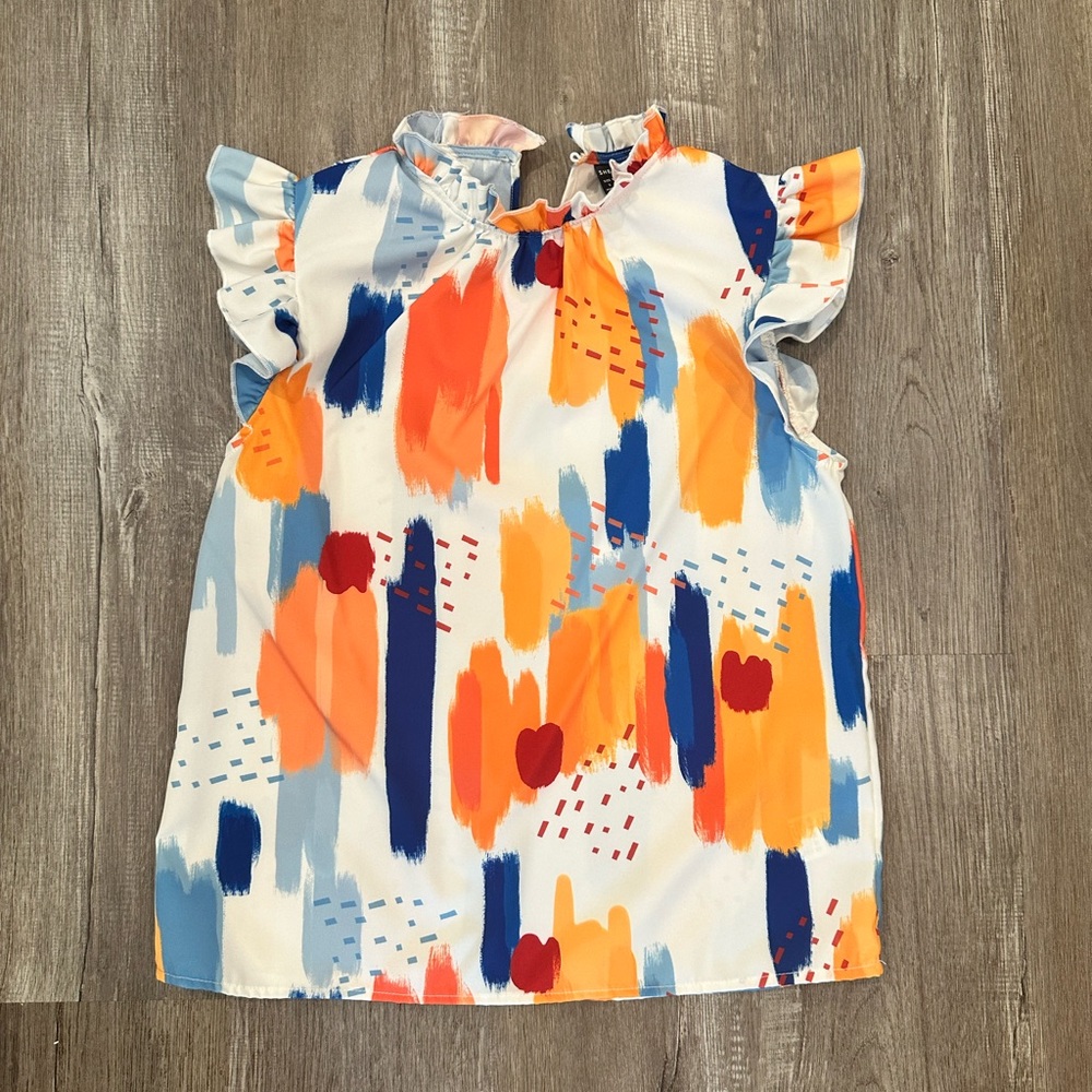 Ruffle Brush Stroke Print Top - Small